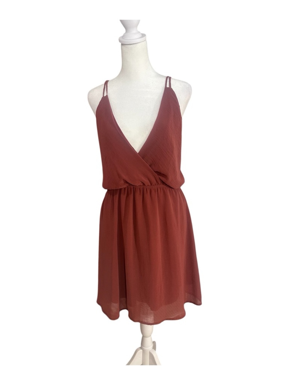 Final Touch Rust Spaghetti Strap Mini Dress Size M Crisscross Back Flirty Skirt